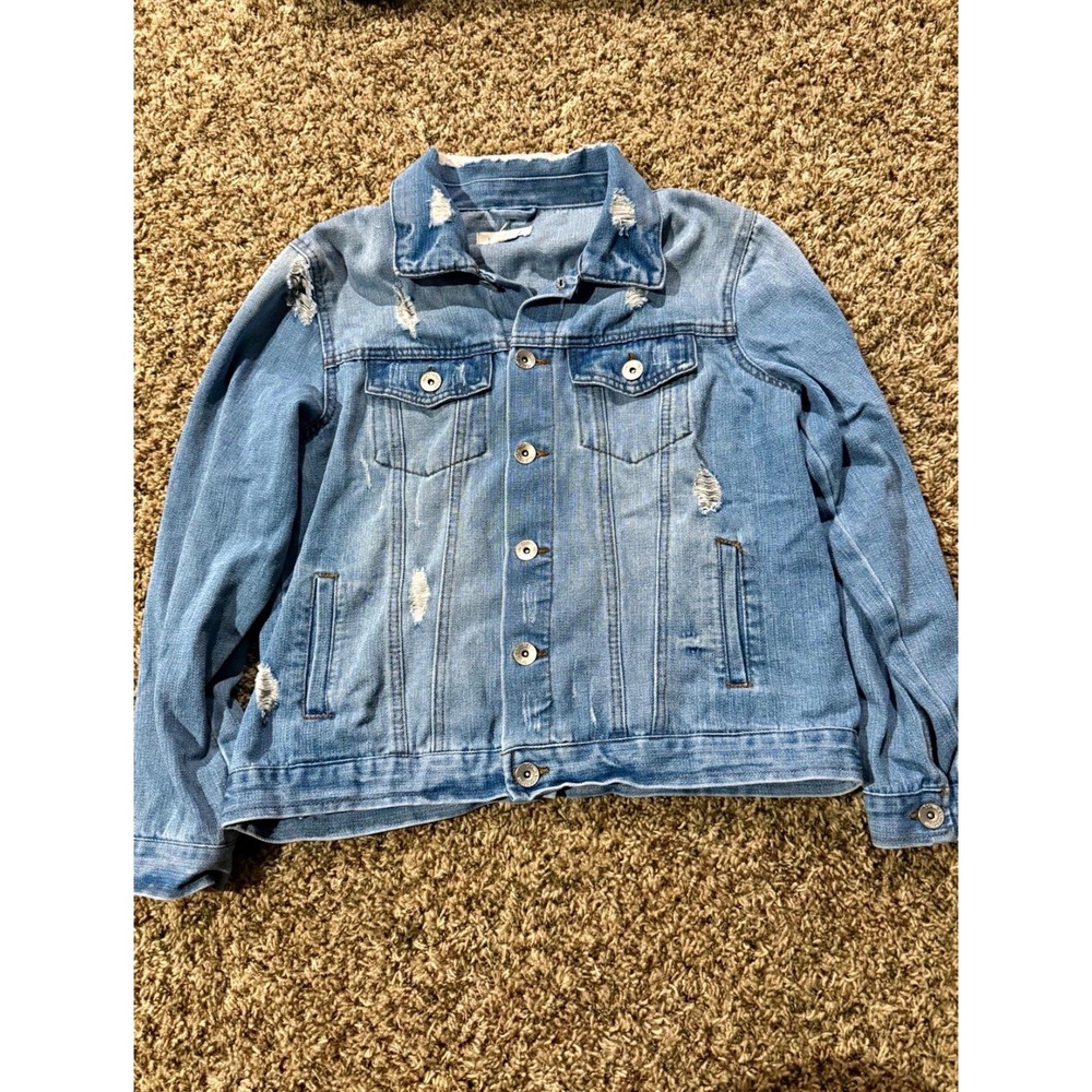 Ci Sono Denim Collection Distressed Jean Jacket Light Wash Festival Womens Small